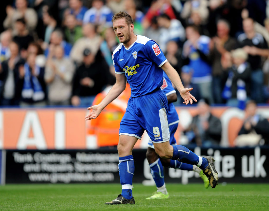 Steve Howard celebrates after scoring the winner for Leicester City against Leeds United in 2009