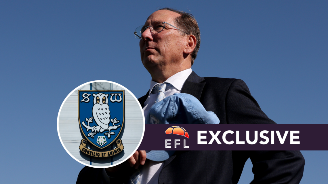 Botafogo owner John Textor. Inset, Sheffield Wednesday badge. Overlaid, exclusive branding.