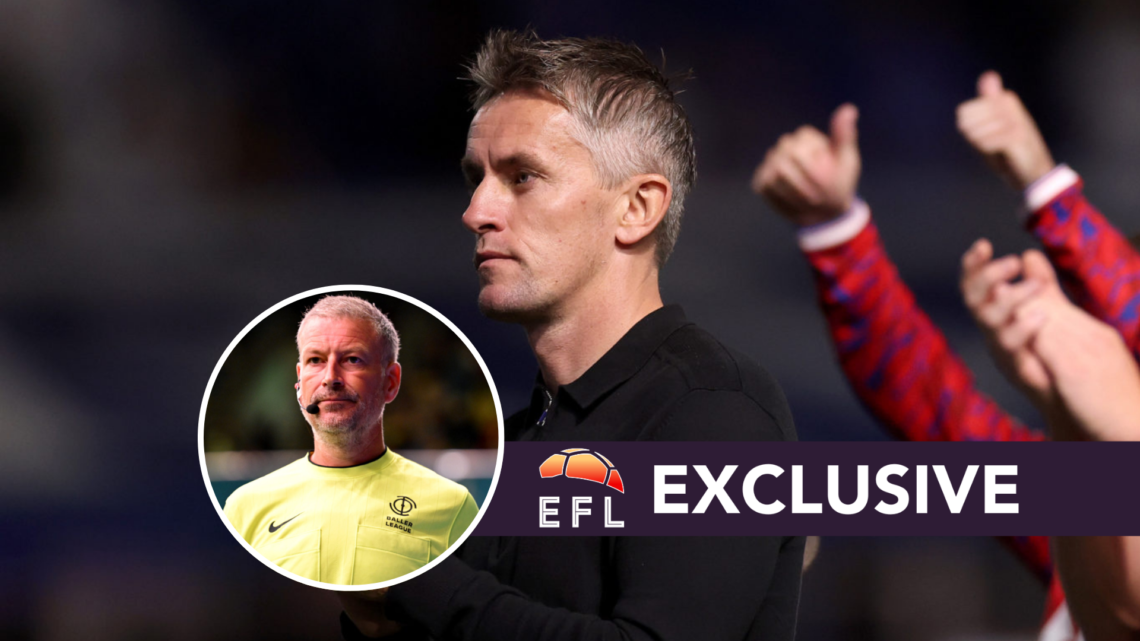 Mark Clattenburg referees during "Baller League x Match Day 10". Kieran McKenna, Manager of Ipswich Town, applauds the fans after the Sky Bet Champ...