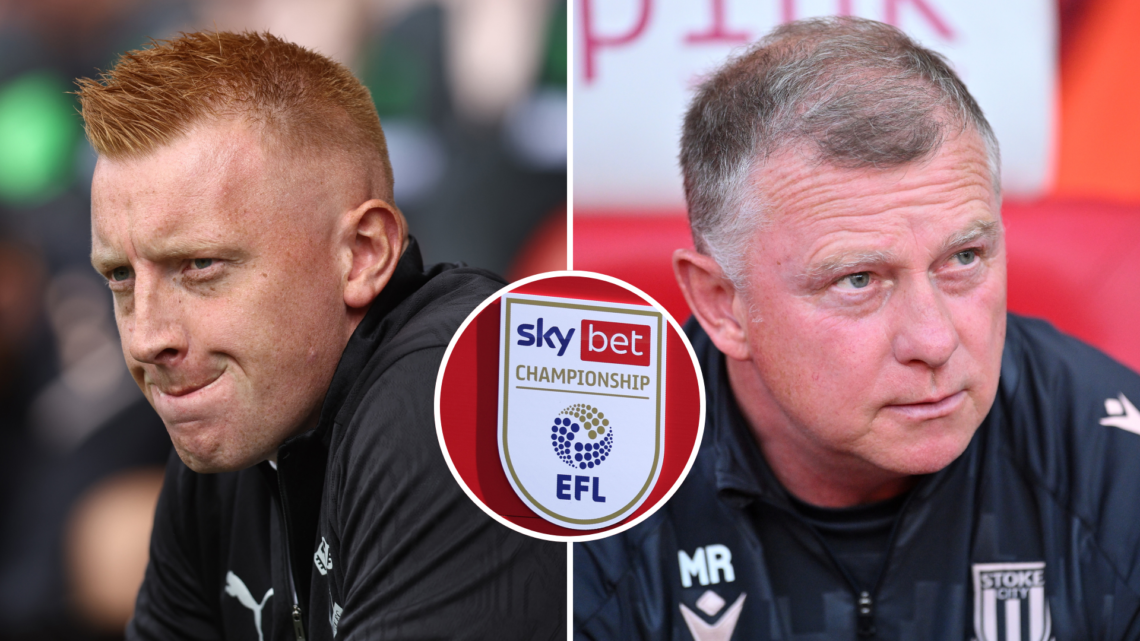 Split image of Southampton manager Will Still (L) and Stoke City boss Mark Robins (R) with Championship logo inset.