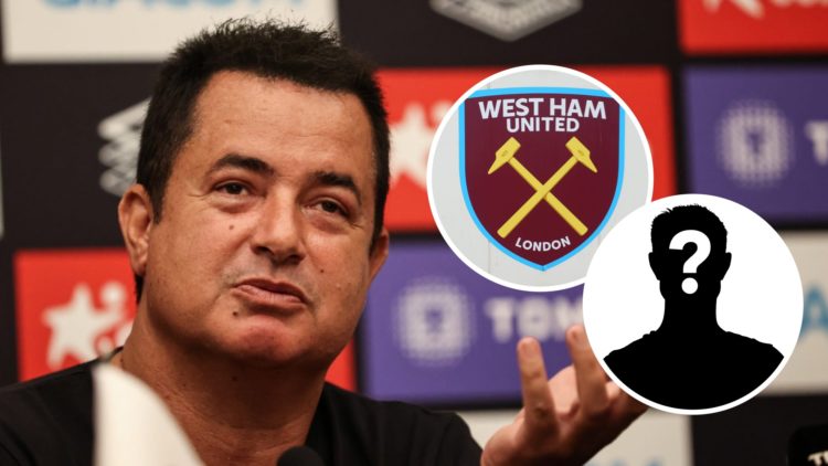 Hull City chairman, Acun Ilicali speaks. Inset: A West Ham United Badge at The London Stadium and mystery personzzzz