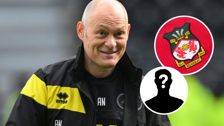 Millwall manager Alex Neil. Inset, Wrexham badge and mystery player graphic.