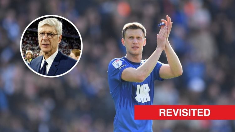Krystian Bielik of Birmingham City applauds fans after the Sky Bet Championship match between Birmingham City and Coventry City, an inset of Arsene...