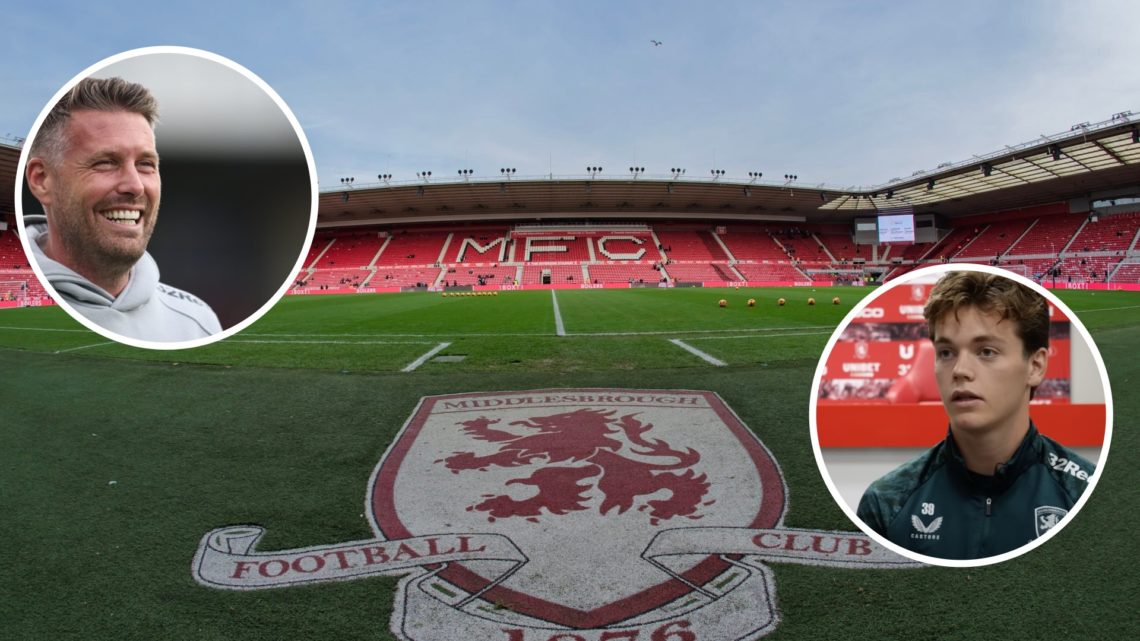 A general view of the Riverside Stadium, an inset of Rob Edwards as head coach of Middlesbrough, Sverre Nypan speaks to Boro Live after being annou...