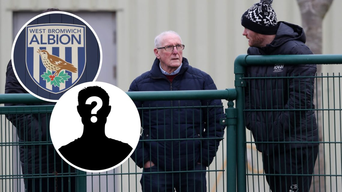 Tony "Bomber" Brown watches the first team training at West Bromwich Albion Training Ground, an inset of a detailed view of a West Brom badge, an i...