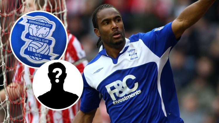 Former Birmingham City striker Cameron Jerome with club badge and mystery icon inset.