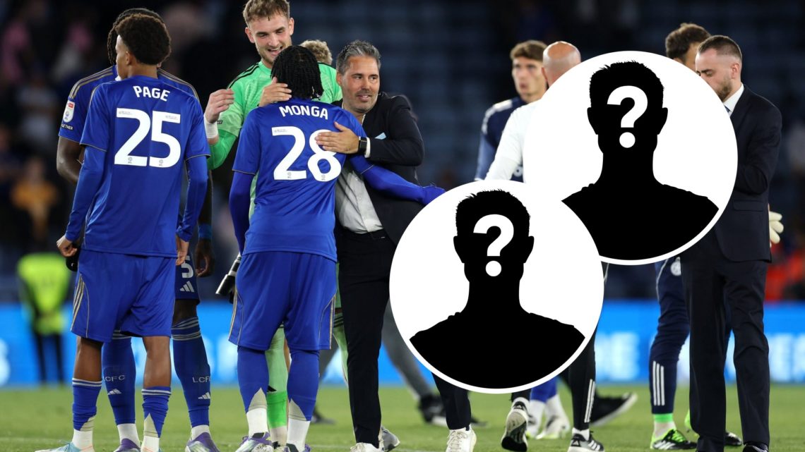 Marti Cifuentes embraces the Leicester City squad after the win vs Birmingham City, two insets of mystery men