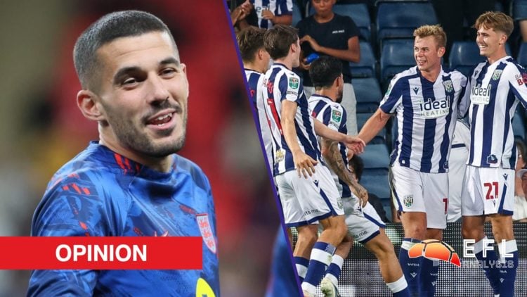 Split image showing Conor Coady on England duty and West Brom stars Aune Heggebo and Isaac Price