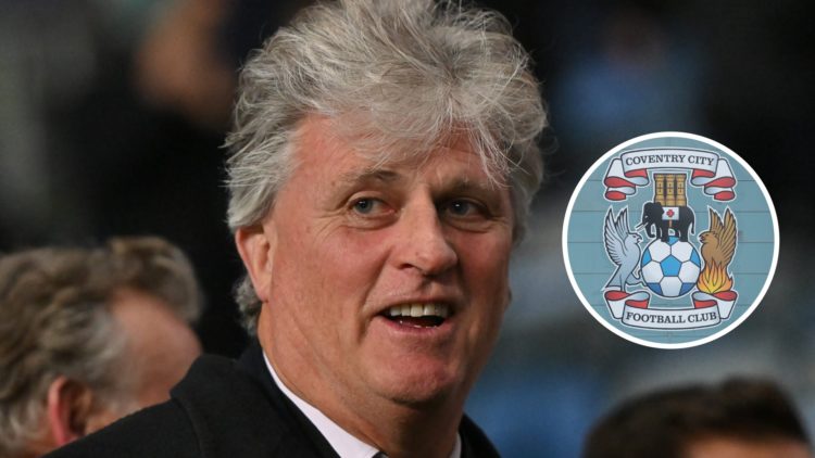 Coventry City chairman Doug King, with club badge inset.