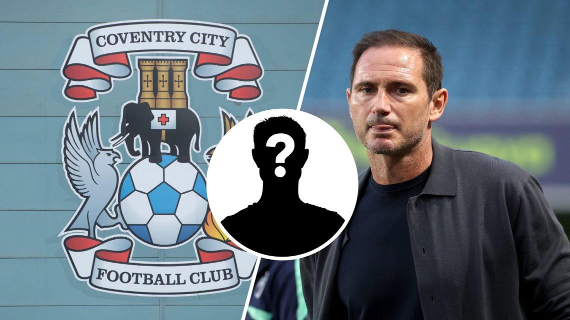 A general view of the Coventry City badge, an inset of a mystery man, Frank Lampard looks disappointed after Millwall vs Coventry City