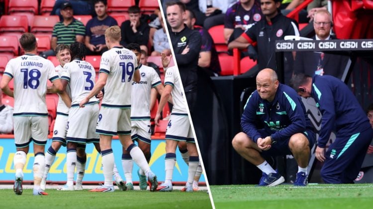 Luke Cundle celebrates his goal for Millwall against Sheffield United, Alex Neil watches on during Millwall vs Sheffield United