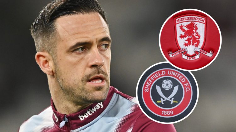 New Sheffield United striker Danny Ings. Inset, Blades club badge and Middlesbrough badge.
