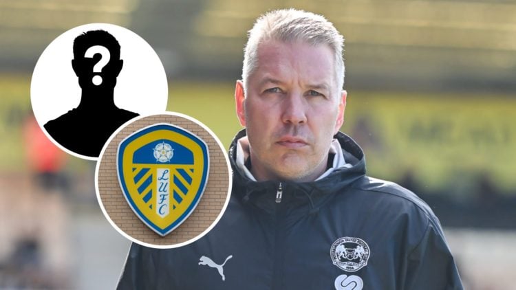 Peterborough United FC manager Darren Ferguson before a League One game. Inset, the Leeds United FC badge and a mystery player.