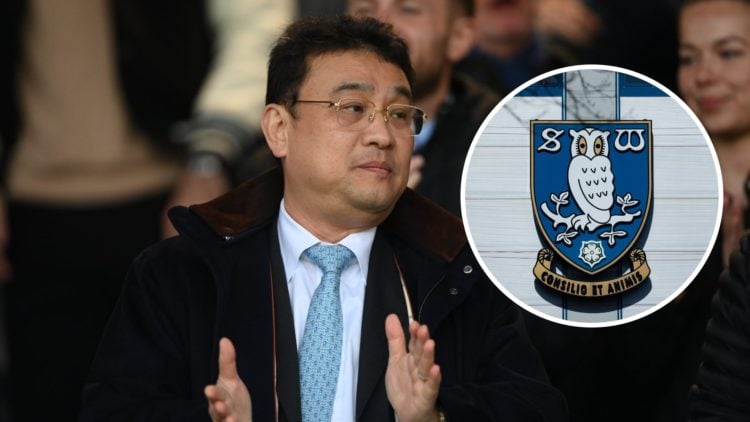 Sheffield Wednesday chairman Dejphon Chansiri with club badge inset.