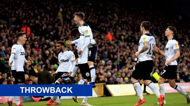 Mason Mount of Derby County celebrates scoring his sides second goal during the Sky Bet Championship match between Norwich City and Derby County. O...
