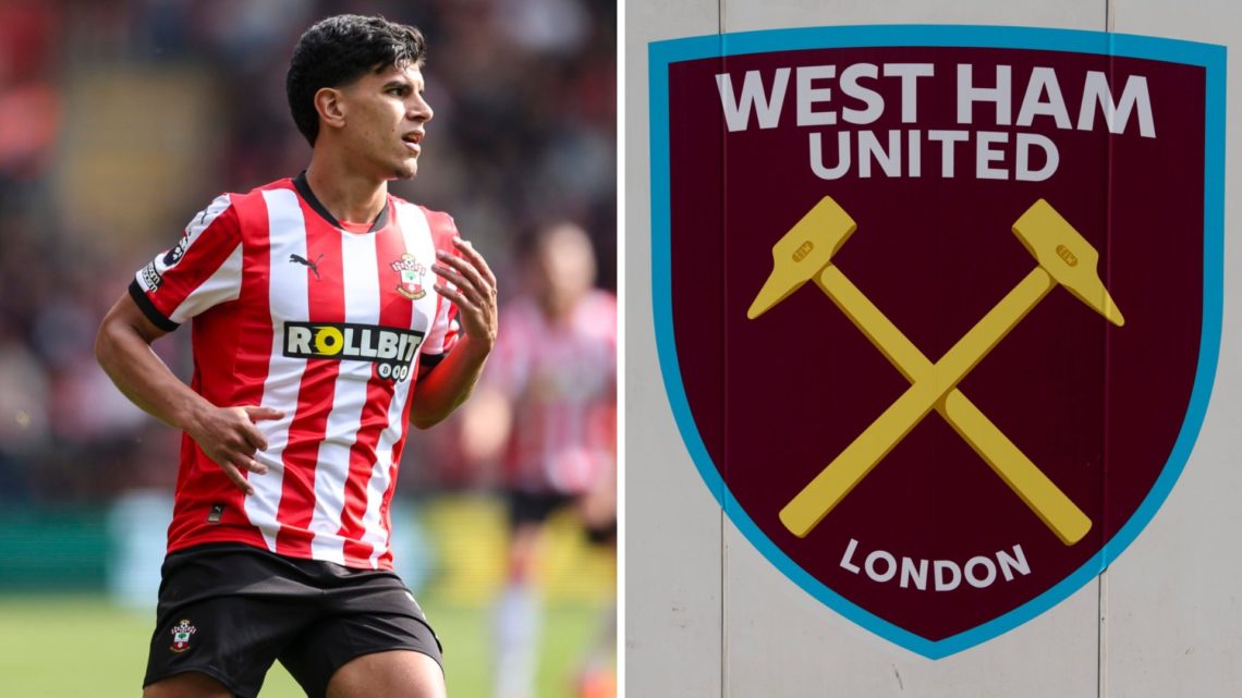 Mateus Fernandes during Southampton FC v Fulham FC - Premier League. A detailed view of a West Ham crest is seen prior to the Premier League match ...