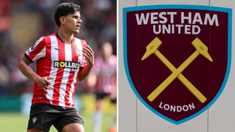 Mateus Fernandes during Southampton FC v Fulham FC - Premier League. A detailed view of a West Ham crest is seen prior to the Premier League match ...