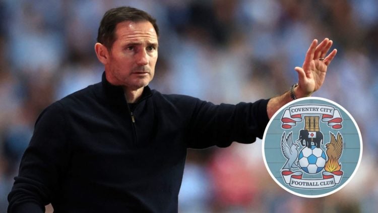 Coventry City manager Frank Lampard with club badge inset.