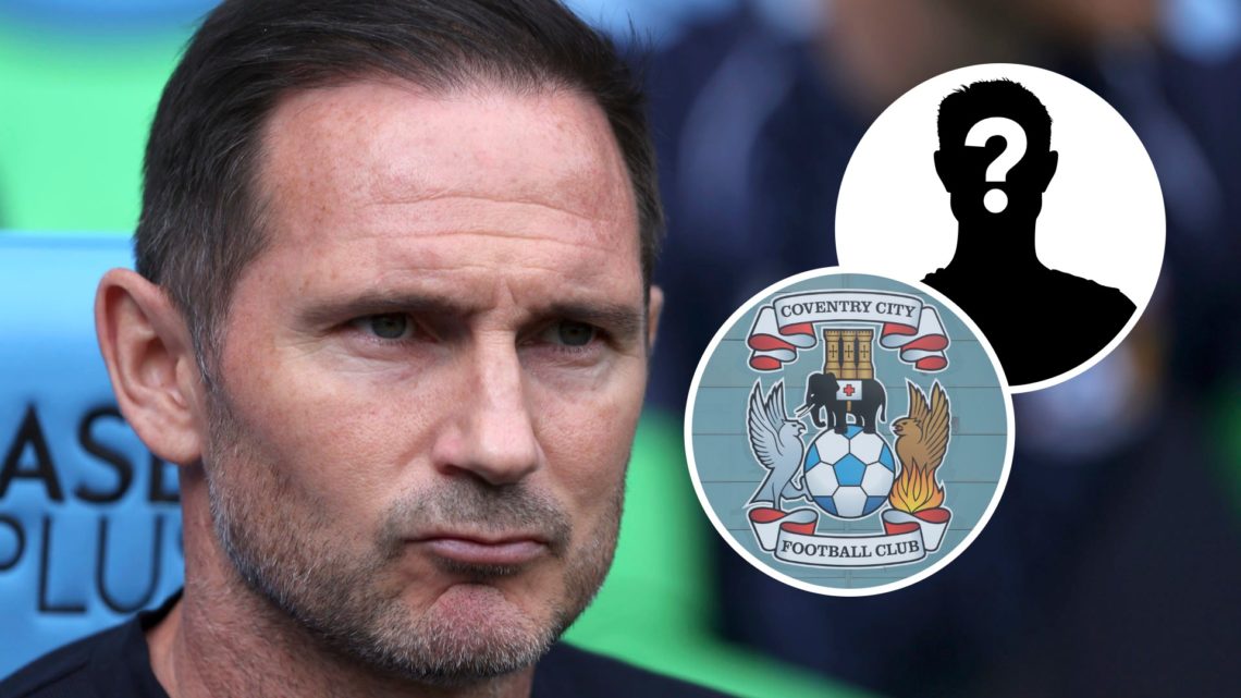 Coventry City FC manager Frank Lampard before a Championship game. Inset, the Coventry City FC badge and a mystery player.