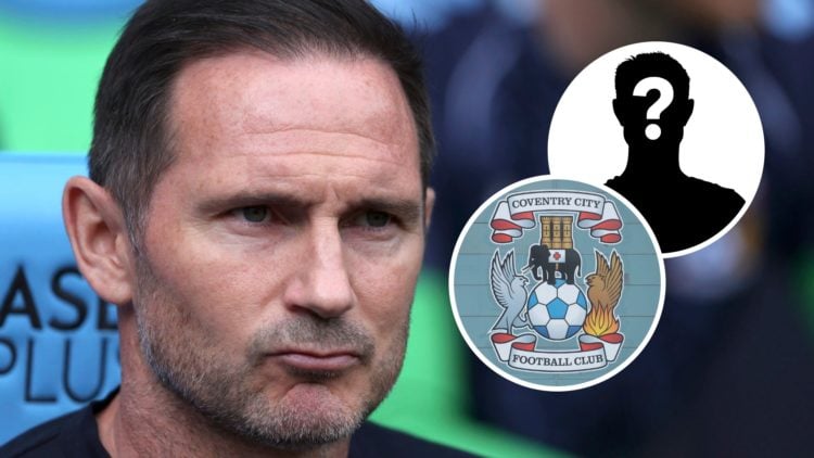 Coventry City FC manager Frank Lampard before a Championship game. Inset, the Coventry City FC badge and a mystery player.