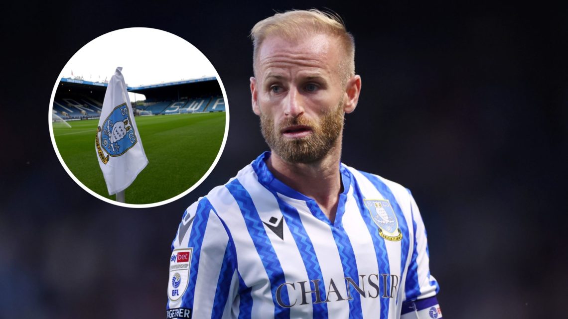 Sheffield Wednesday captain Barry Bannan reacts during a Championship game. Inset, the Sheffield Wednesday FC badge on a corner flag at Hillsboroug...