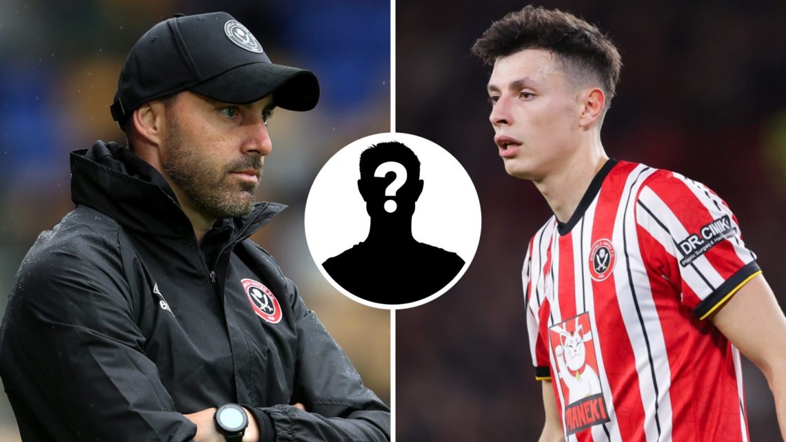 Split image of Sheffield United manager Ruben Selles (L) and former player Anel Ahmedhodzic (R) with mystery player graphic inset.