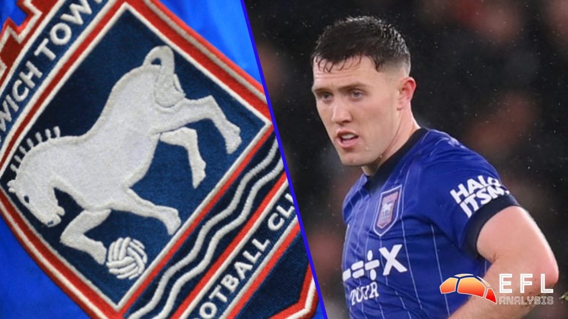 Split image showing the Ipswich Town badge on a corner flag and new Tractor Boys captain Dara O'Shea