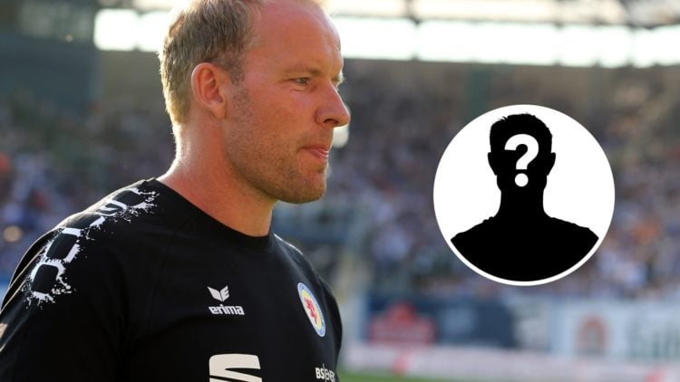 Head coach Henrik Pedersen of Braunschweig looks on during the 3.Liga match between FC Hansa Rostock and Eintracht Braunschweig. Inset, Mystery Player