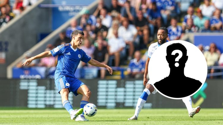 Bilal El Khannouss tries to curl a pass during Leicester City vs Sheffield Wednesday, an inset of a mystery man