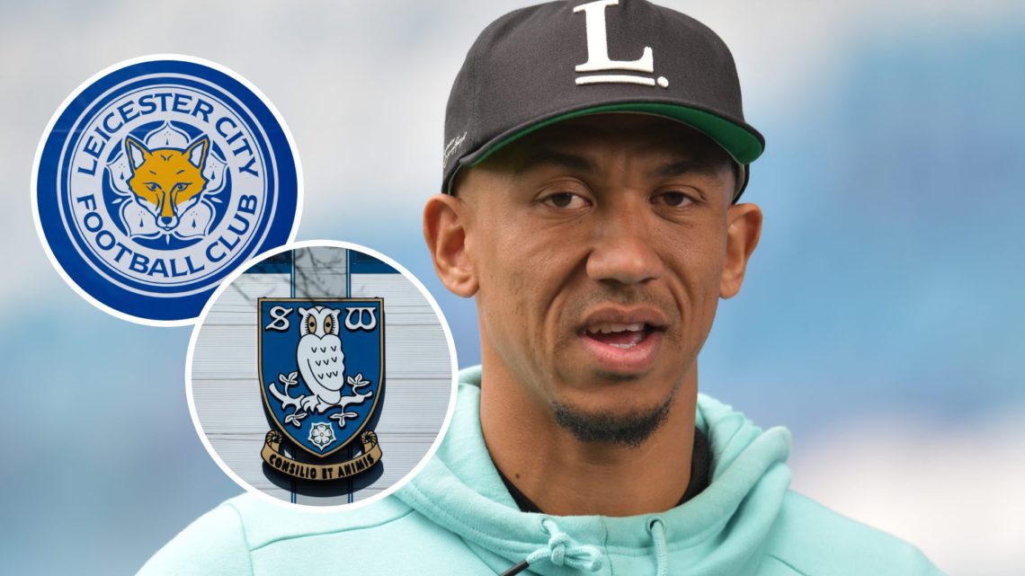 Sheffield Wednesday FC player Liam Palmer before a Championship game. Inset, the Leicester City FC badge and Sheffield Wednesday FC badge.