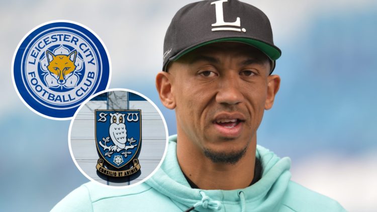 Sheffield Wednesday FC player Liam Palmer before a Championship game. Inset, the Leicester City FC badge and Sheffield Wednesday FC badge.