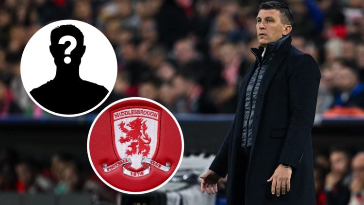 Coach Sergej Jakirovic of GNK Dinamo Zagreb. Inset, Middlesbrough badge. Inset, Mystery Player