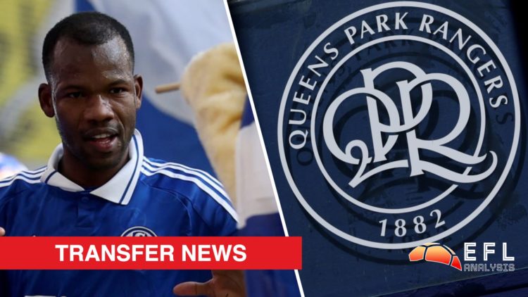 Split image showing Schalke striker Pape Meissa Sa and the QPR badge