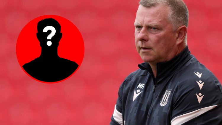 Mark Robins reacts during a Stoke City match alongside a mystery player inset