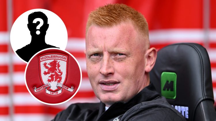 Southampton FC manager Will Still in the dugout before game against Wrexham AFC. Inset, a mystery player and the Middlesbrough FC badge.