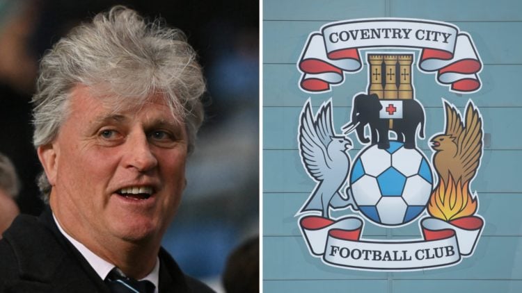Doug King during Coventry City FC v Queens Park Rangers FC - Sky Bet Championship. The official Coventry City FC badge on the side of the CBS Arena...