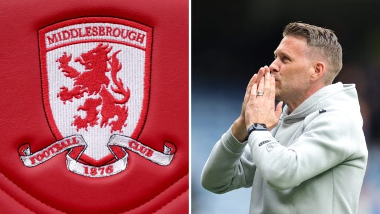 . Middlesbrough logo on the seats in the dugout during the Premier League match between Middlesbrough and Stoke City. Rob Edwards during Rangers v ...