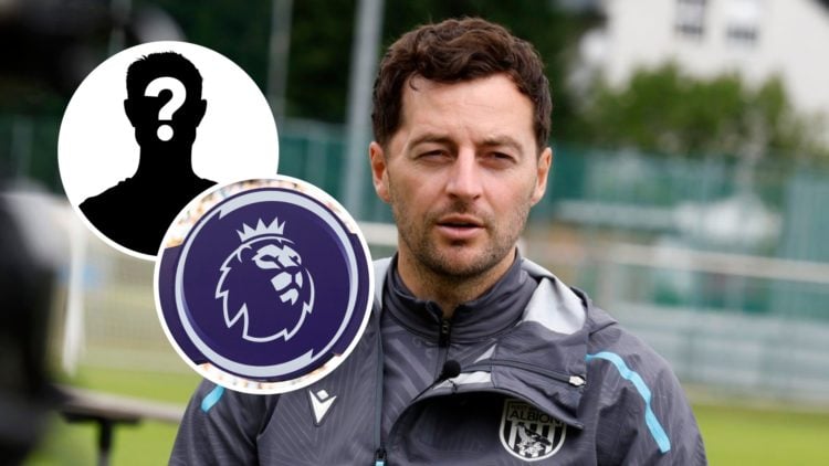 West Bromwich Albion FC manager Ryan Mason, and inset, the Premier Logo and a mystery player