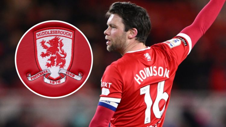 Jonny Howson in action for Middlesbrough in the Championship. Inset, the Middlesbrough FC badge