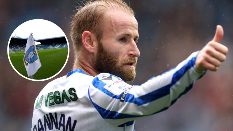 Barry Bannan reacts during a Championship game for Sheffield Wednesday FC. Inset, the Sheffield Wednesday FC badge on the corner flag at Hillsborou...