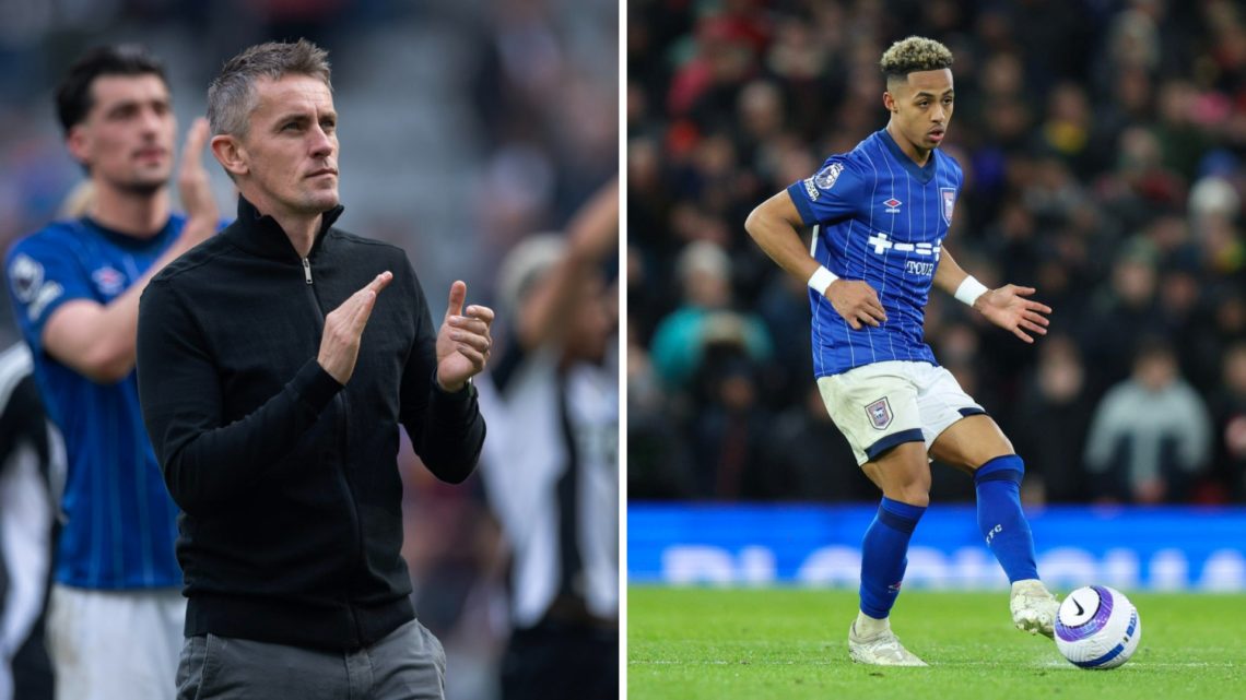 Ipswich Town manager Kieran McKenna acknowledges the fans after the Premier League match between Newcastle United FC and Ipswich Town FC (L). Omari...