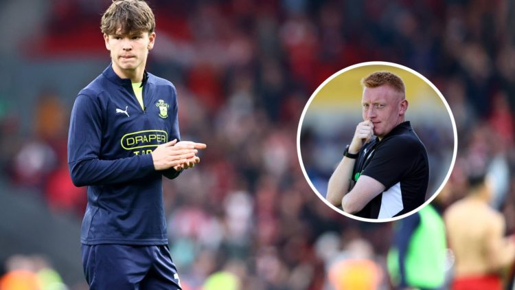 Tyler Dibling of Southampton during the Premier League match between Liverpool FC and Southampton FC. Inset, Will Still during Southampton's pre-se...