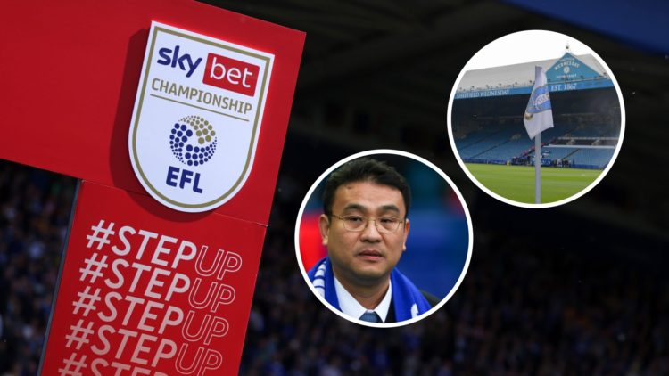 English Football League logo before a Championship game. Inset, Sheffield Wednesday FC owner Dejphon Chansiri and the Sheffield Wednesday FC badge ...