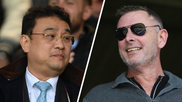 Sheffield Wednesday owner Dejphon Chansiri looks on (left), Peterborough United Chairman Darragh MacAnthony (right)