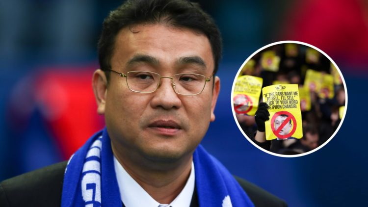 Sheffield Wednesday FC owner Dejphon Chansiri, and inset, Sheffield Wednesday fan holding a small banner in protest of Dejphon Chansiri
