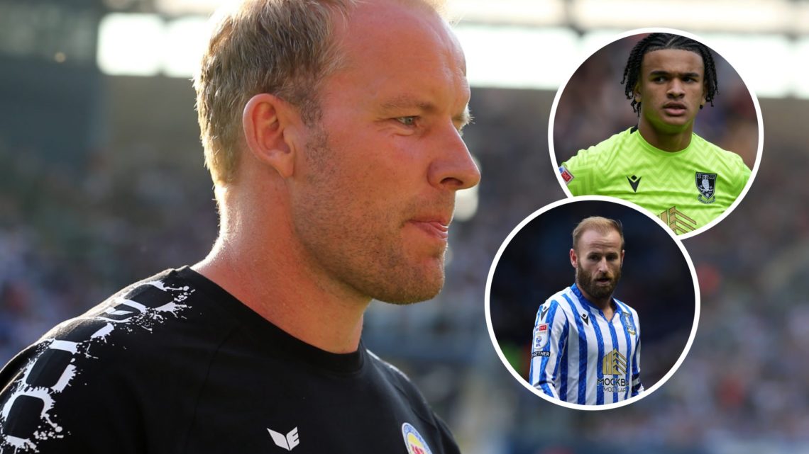 Composition image of Sheffield Wednesday manager Henrik Pedersen, with Barry Bannan and Pierce Charles inset.