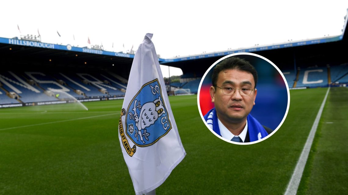 An image of the Sheffield Wednesday corner flag with an inset of Dejphon Chansiri
