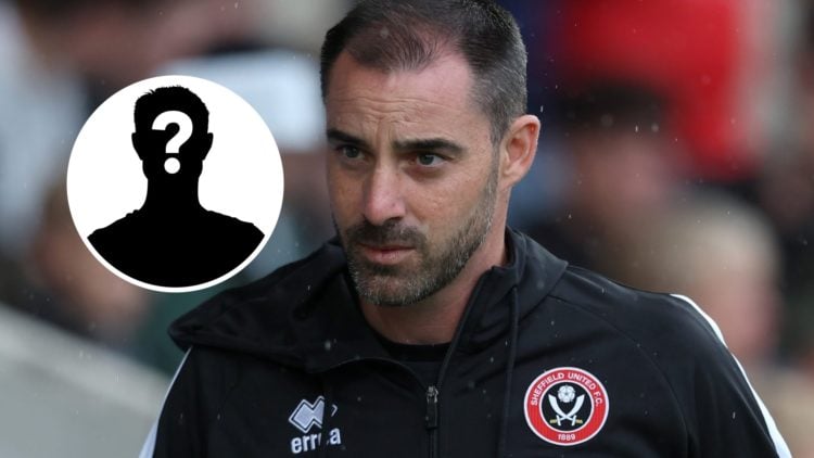 Sheffield United FC manager Ruben Selles reacts before a pre-season friendly game, and inset, a mystery player