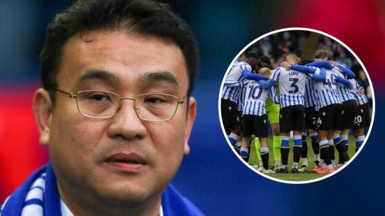 Dejphon Chansiri owner / chairman of Sheffield Wednesday. Inset: Sheffield Wednesday players in a huddle
