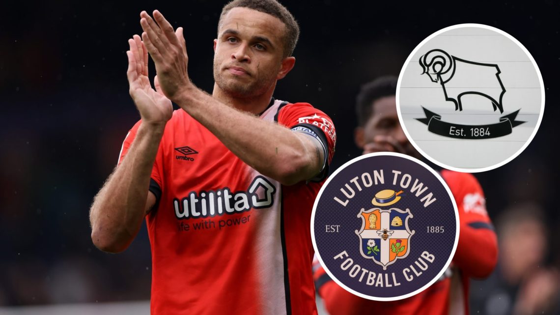 Carlton Morris of Luton Town applauds the fans at full-time following the team's victory in the Sky Bet Championship match between Luton Town FC an...